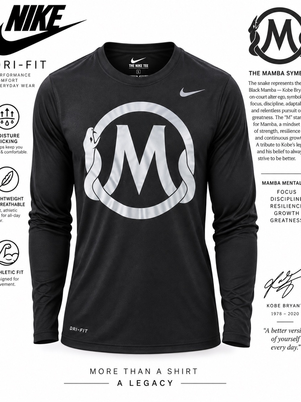 Nike Kobe Bryant Black Mamba Men's Dei-FIT Long Sleeve Snake Logo Basketball Y2K